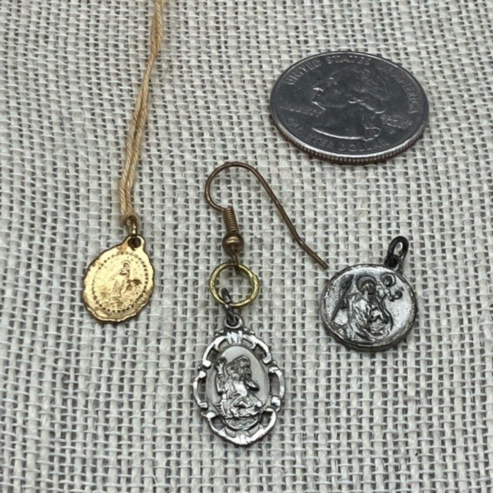 Religious Pendant Earring Lot As Is Charm Gold Sterling SIlver Miraculous Medal